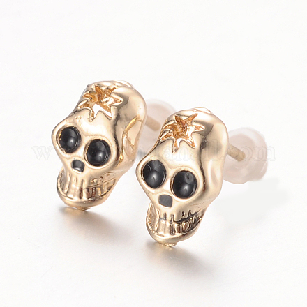 Skull Alloy Enamel Stud Earrings EJEW-O068-131G-1