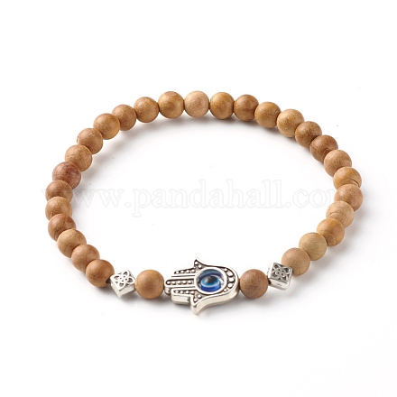Bracelets extensibles en perles de bois naturel BJEW-JB06629-1