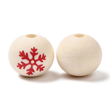 Perles européennes en bois imprimé flocon de neige de noël WOOD-Q049-01A-1