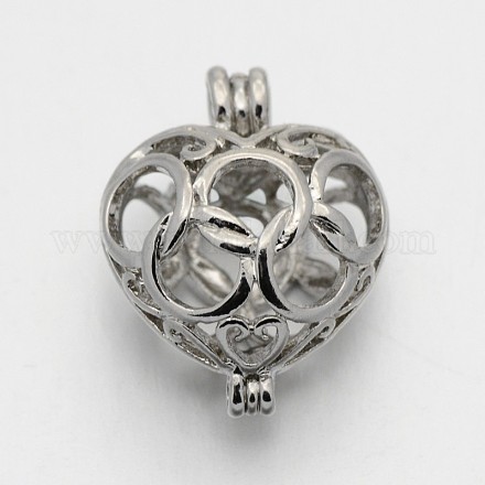 Hollow Brass Heart Locket Pendants KK-E650-30P-1