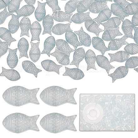 Sunnyclue 1 caja de 100 cuentas de pescado a granel de vidrio azul transparente GLAA-SC0001-77B-1