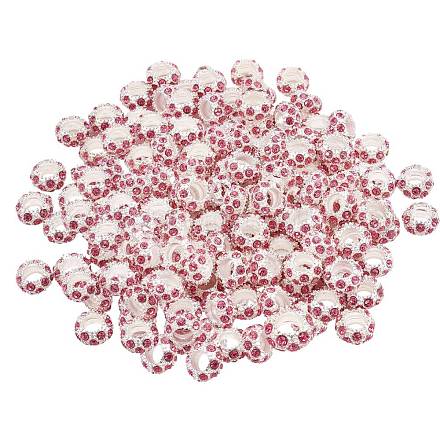 Pandahall Elite 100 Stück rosa Legierung Kristall Strass Perlen 11x6 mm großes Loch europäische Perlen für die Schmuckherstellung CPDL-PH0001-09-1