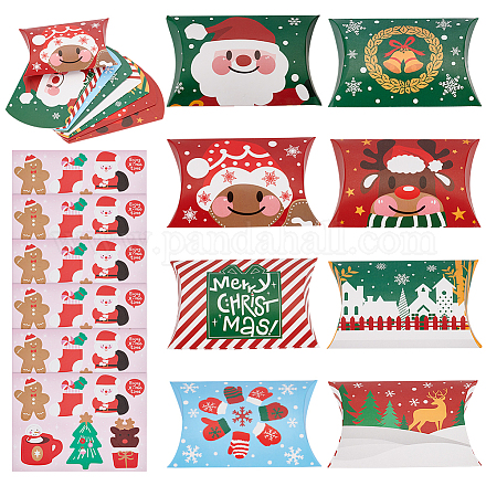 BENECREAT 32Pcs 8 Styles Christmas Foldable Paper Candy Pillow Box CON-BC0006-94-1