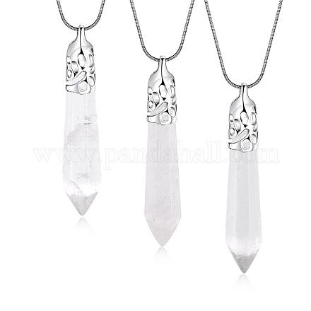 Bullet Natural Crystal Pointed Pendant Necklaces NJEW-BB00018-04-1