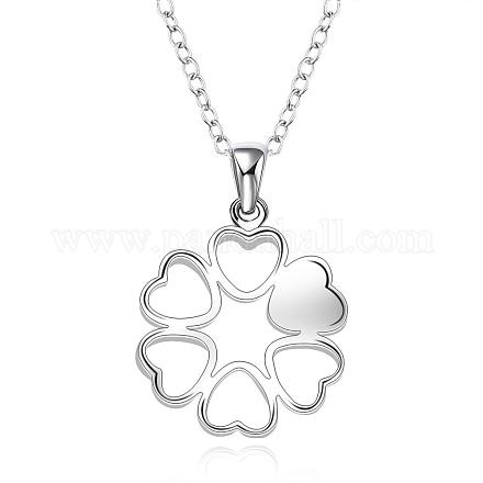 Silver Color Plated Brass Cubic Zirconia Flower Pendant Necklaces NJEW-BB09504-1