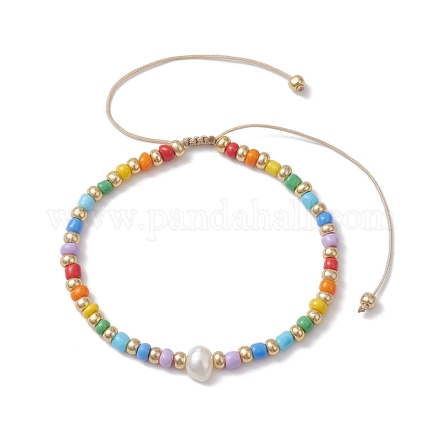 Braccialetti con perline intrecciate perline di vetro stile arcobaleno da donna BJEW-JB10064-1