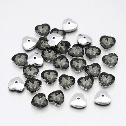 Back Plated Faceted Heart Taiwan Acrylic Rhinestone Beads ACRT-M07-6.5-06-1