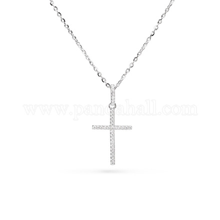 TINYSAND CZ Jewelry 925 Sterling Silver Cubic Zirconia Cross Pendant Necklaces TS-N017-S-18-1