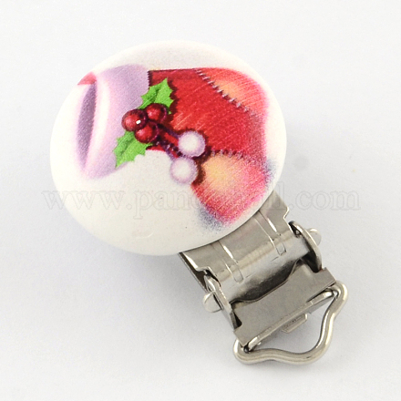 Christmas Boots Pattern Printed Wooden Baby Pacifier Holder Clip with Iron Clasp WOOD-R251-01F-1