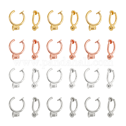 UNICRAFTALE 12 Pairs 4 Colors Brass Clip-on Earring Findings Circle Earrings Clip-on Earring Converter Metal Earrings Making Kit for Jewlery Making Hole 0.6mm KK-UN0001-55-1