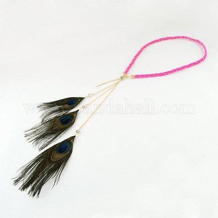 Diademas de cordón de ante trenzado de plumas teñidas para mujer OHAR-R184-03-1