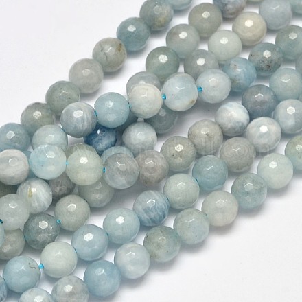 Grade ab facettes rondesturquoises naturelle brins de perles G-F289-02-8mm-1
