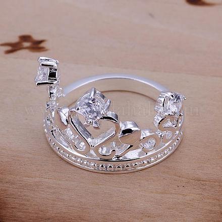 ロマンチックなクラウン真鍮キュービックジルコニア指輪  サイズ8  銀  18.1mm RJEW-BB13230-8S-1