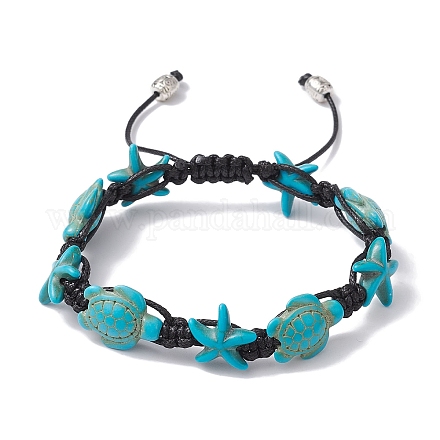 Synthetic Turquoise Starfish & Turtle Braided Bead Bracelet BJEW-TA00388-01-1