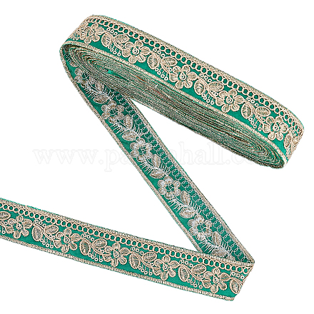 FINGERINSPIRE 10 Yards/9.1m 30mm Green Gold Vintage Jacquard Ribbon Trim Floral Leaves Pattern Embroidered Woven Trim Ethnic Style Polyester Ribbons Retro Fabric Trim for Clothing Curtain Decor OCOR-WH0060-33A-1