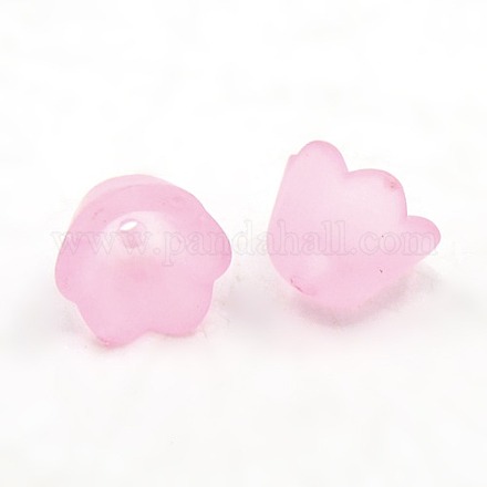 分厚いピンクの透明な曇らされたチューリップの花のアクリルのビーズの帽子  スズラン  10 mm幅  厚さ6mm  穴：1.5mm X-PL543-4-1