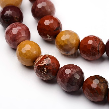 Chapelets de perles en mokaite naturel rondes facettes G-L377-14-12mm-1