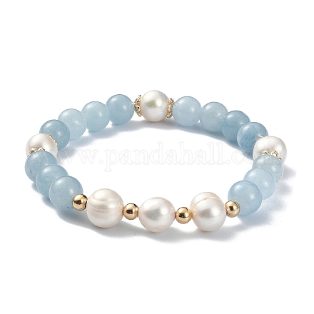 Pulsera elástica con cuentas de cuarzo natural y perlas para mujer BJEW-JB09384-04-1