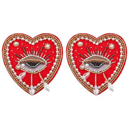 SUPERFINDINGS 2Pcs Red Weeping Eye Appliques Patch Embroidery Sew on Clothing Patches 85x84x10mm Vintage Pearl Glass Beaded Sewing Handmade Polyester Cloth Patches for Bag Dress Jacket Repairing PATC-WH0008-08B-1
