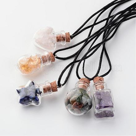 Natural & Synthetic Gemstone Glass Wishing Bottle Pendant Necklaces NJEW-JN01632-1