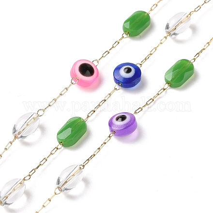 Plat rond avec des chaînes de perles de verre mauvais œil AJEW-J035-04G-02-1