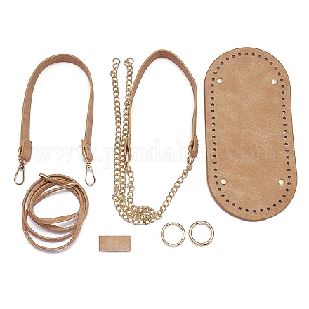 CHGCRAFT PU Leather Bag Knitting Set Round Light Brown Crochet Bag Base with Metal Chain Strap Bag Bottom Shaper Cushion Nail Bottom Shaper Pad with Shoulders DIY Bag Making Accessories DIY-WH0319-68-1