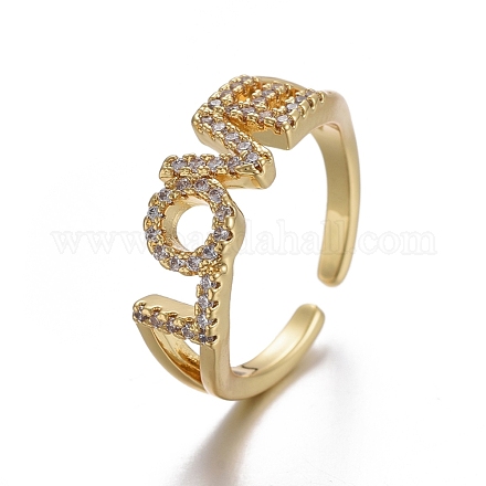 Adjustable Brass Micro Pave Cubic Zirconia Cuff Rings RJEW-G102-04G-1