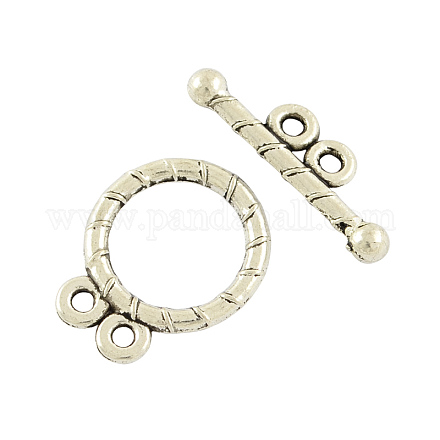 Tibetan Style Alloy Flat Round Toggle Clasps TIBE-2131-AS-RS-1