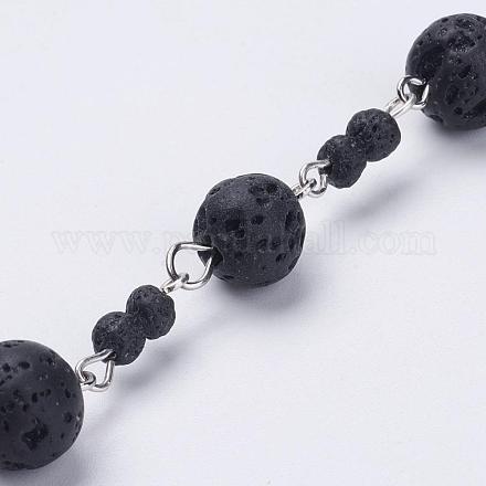 Chaînes de perles faites à la main en pierre de lave naturelle AJEW-JB00341-1