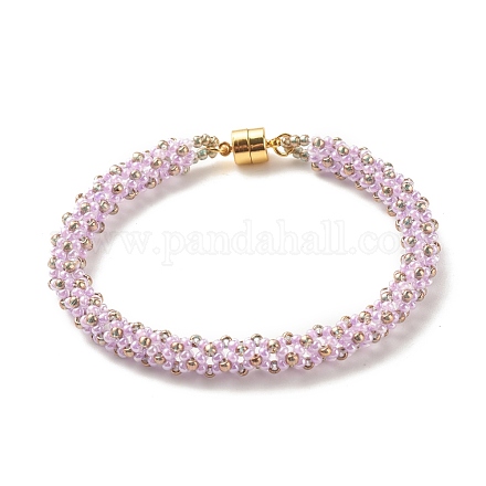 Bracelet en perles de rocaille de verre avec fermoirs magnétiques en laiton BJEW-JB07801-02-1
