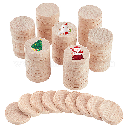 NBEADS 100 Pcs Unfinished Round Wooden Discs WOOD-WH0030-12-1