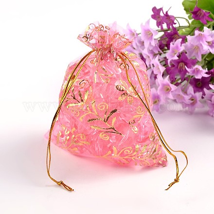 オーガンジーバッグ巾着袋  母の日母の日ギフトバッグ  ピンク  約12センチの長さ  幅10cm OP127Y-1