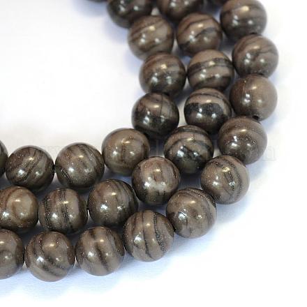 Natural Black Wood Lace Stone Round Bead Strands X-G-E334-6mm-03-1
