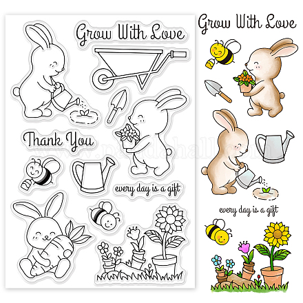 GLOBLELAND Easter Rabbit Clear Stamps Garden Bee Flowers Carrot Silicone Clear Stamp Seals for Cards Making DIY Scrapbooking Photo Journal Album Decoration DIY-WH0167-56-814-1