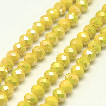 AB Color Plated Electroplate Opaque Solid Color Crystal Glass Rondelle Beads Strands X-EGLA-F045A-08AB-1