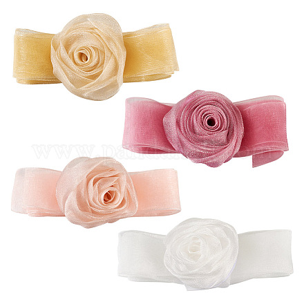 4 個 4 色の布ローズリボンチョーカー  女性のためのオーガンジーの花のネックレス  ミックスカラー  39-3/8~46-1/2インチ（1000~1180mm）  1pc /カラー FIND-TA0002-27-1