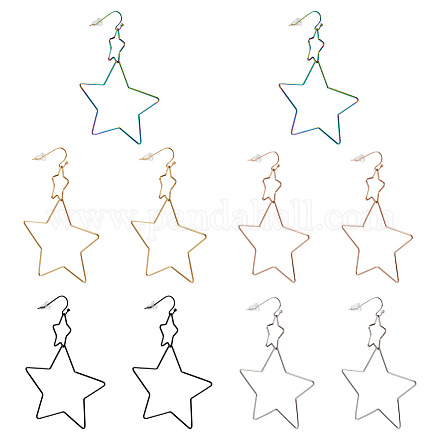 Yilisi 5 paio di orecchini pendenti con doppia stella aperta in interlock a 5 colori EJEW-YS0001-03-1