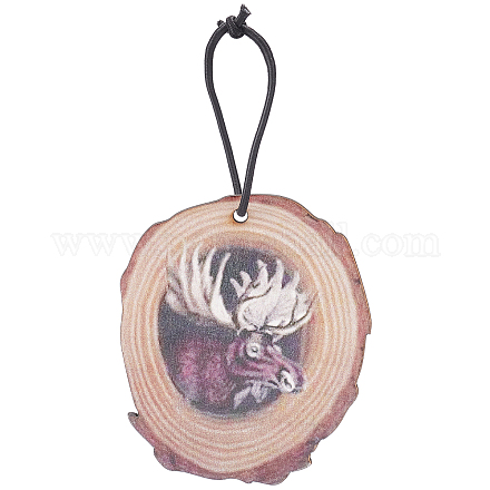 Creatcabin 1 set plat rond et 3d décorations pendentif en bois motif wapiti HJEW-CN0001-16-1