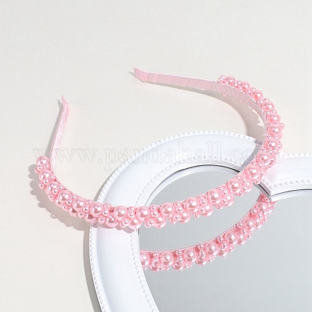 ソリッドカラーのプラスチック模造パールヘアバンド  女性の女の子のためのヘアアクセサリー  パールピンク  150x135mm PW-WG72696-02-1