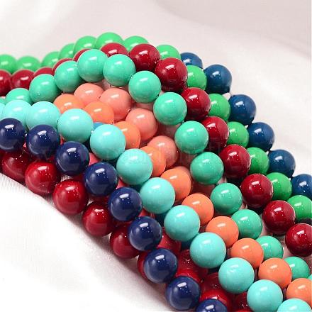 Baking Painted Shell Pearl Round Bead Strands BSHE-L011-8mm-B-1