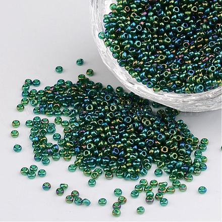 Perles de rocaille rondes en verre vert de mer 12/0 grade a X-SEED-Q010-F553-1