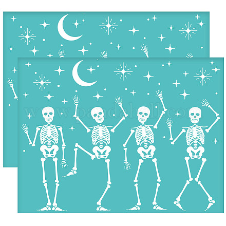 OLYCRAFT 2Pcs 11x8.6 Inch Self-Adhesive Silk Screen Printing Stencil Halloween Theme Silk Screen Stencil Skeleton Star Moon Mesh Transfer Skull Stencils for Painting on Wood DIY T-Shirt Fabric DIY-WH0338-197-1