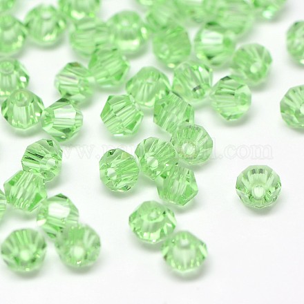 模造5301ダブルコーンビーズ  透明ガラスファセットビーズ  薄緑  3x2.5mm  穴：1mm  約720個/袋 GLAA-F026-B04-1