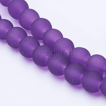 Viola rotonde smerigliato fili di perline in vetro trasparente X-GLAA-S031-6mm-36-1