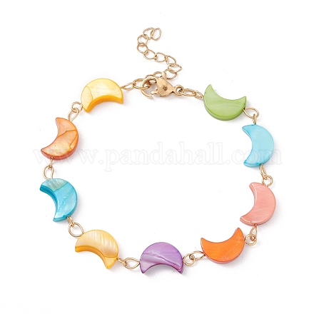 Natural Shell Crescent Moon Link Chain Bracelet BJEW-C015-12G-1