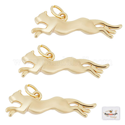 Beebeecraft 1 Box 6Pcs 18K Gold Plated Leopard Cheetah Charms Three Dimensional Running Animal Brass Jewelry Findings with Hoop for DIY Necklace Bracelets KK-BBC0003-95-1