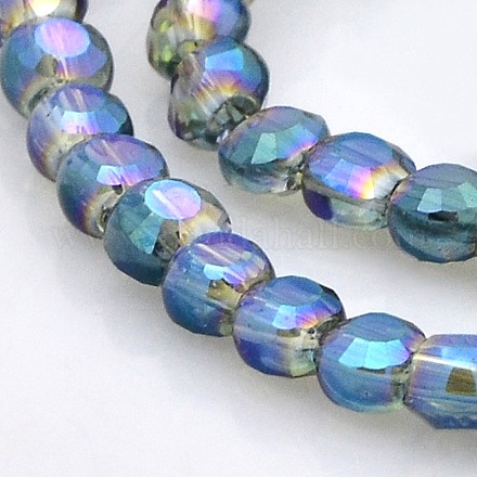 Half Rainbow Plated Glass Faceted Flat Round Beads Strands EGLA-A033-4mm-HR01-1