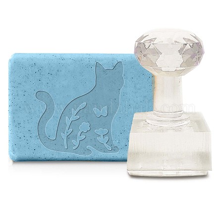 CRASPIRE Acrylic Soap Stamp Cat Plant Handmade Soap Chapter Imprint Embossing with Handle 1.57