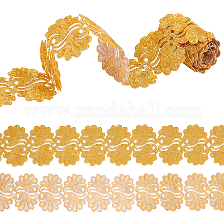 FINGERINSPIRE 2.2Yard Iron on Metallic Lace Trim 95mm Wide Golden Flower Shape Embroidery Ribbons Hollowed Gold Metallic Lace Ribbon for Sewing Hollow Gold Metallic Trim for Clothes Decoration OCOR-FG0001-75A-1