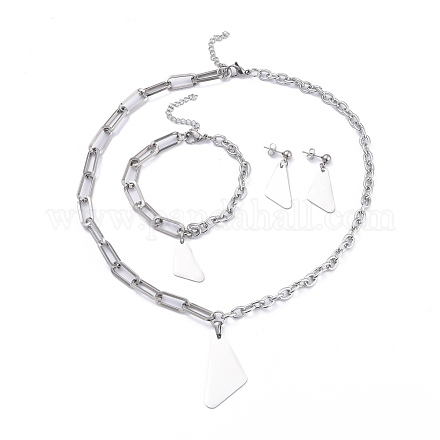 304 Stainless Steel Paperclip Chains & Cable Chain Jewelry Sets SJEW-K153-10P-1